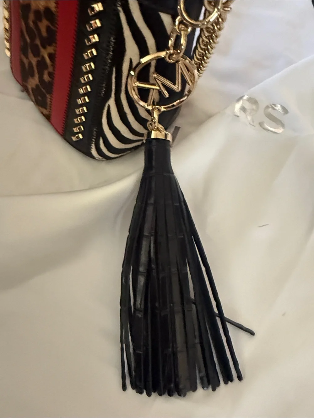 Michael Kors Black Zebra Leopard Crossbody with Red Stripes